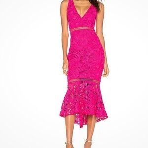 NICHOLAS Azalia Floral Lace Trumpet Hem Dress in Fuchsia Size 4